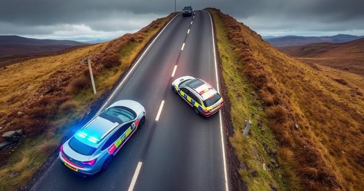 Two cars at a road accident scene in Scotland